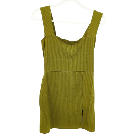 Reformation Laurena Ribbed Knit Dress Green Mini Dress Slit Women's Medium - Picture 2 of 8